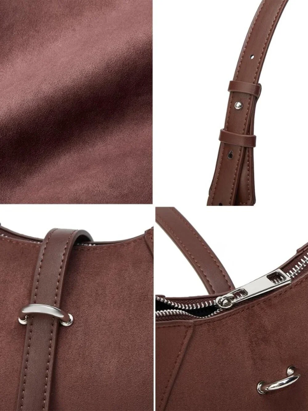 Structured Brown Hobo Shoulder Bag with Curved Silhouette